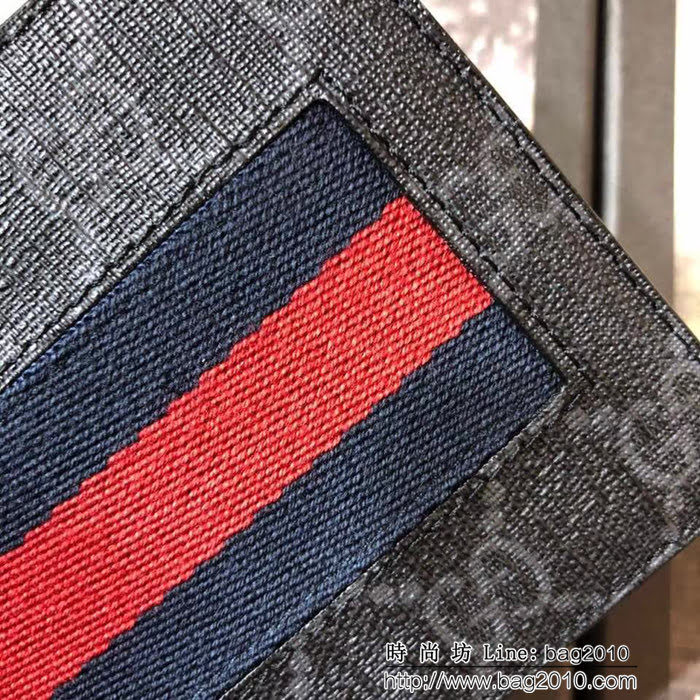 GUCCI古馳 專櫃同步 紅藍織帶加黑色雙G提花面料 男士雙折皮夾 408827 黑色 WTG1928